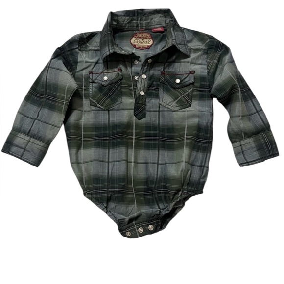 Other - Red Dirt Western‎ Green Plaid Long Sleeve Baby Onesie 24 Months